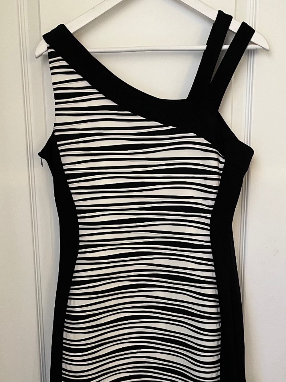 Bali Cocktail Dress | SIZE 12 | Black & White Modern Stripes